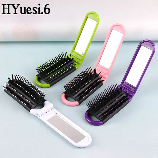 Portable Folding Hair Brush With Mirror