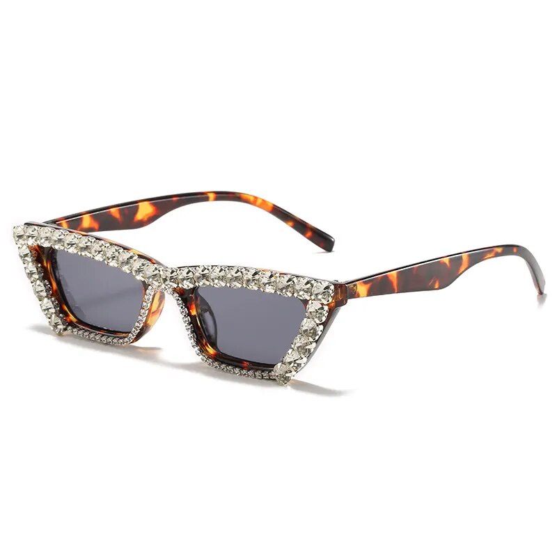 Cat Eye Leopard Rhinestone Sunglasses